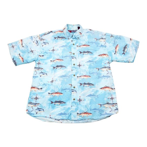 Reel Legends Men's Shirt Short Sleeve Blue Fish Hawaiian Saltwater Size L - Picture 1 of 4